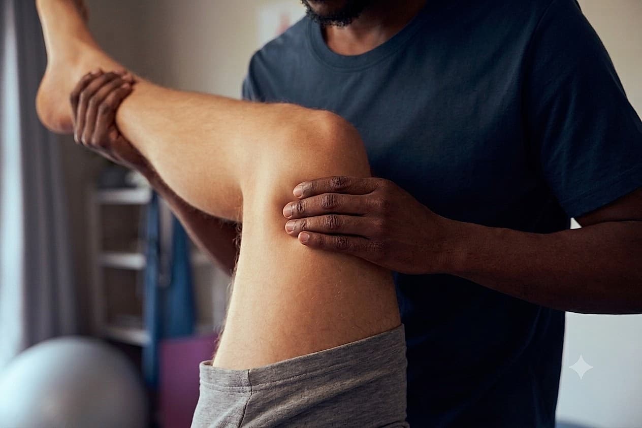 Sportmassage am Bein eines Klienten